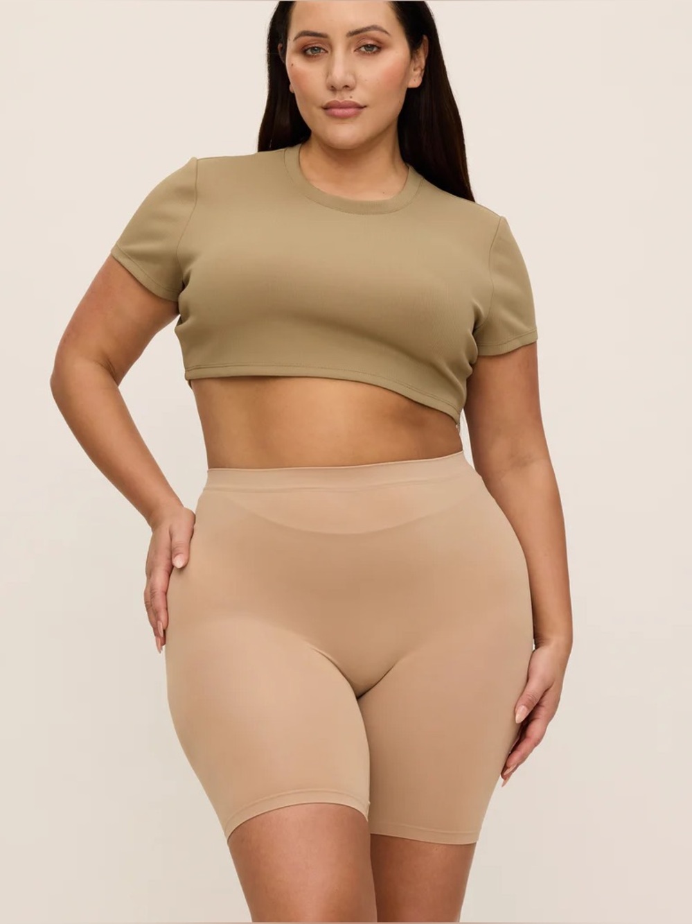 Thigh Society Cooling Anti-Chafe Slip Short in Almond with 7 inch inseam